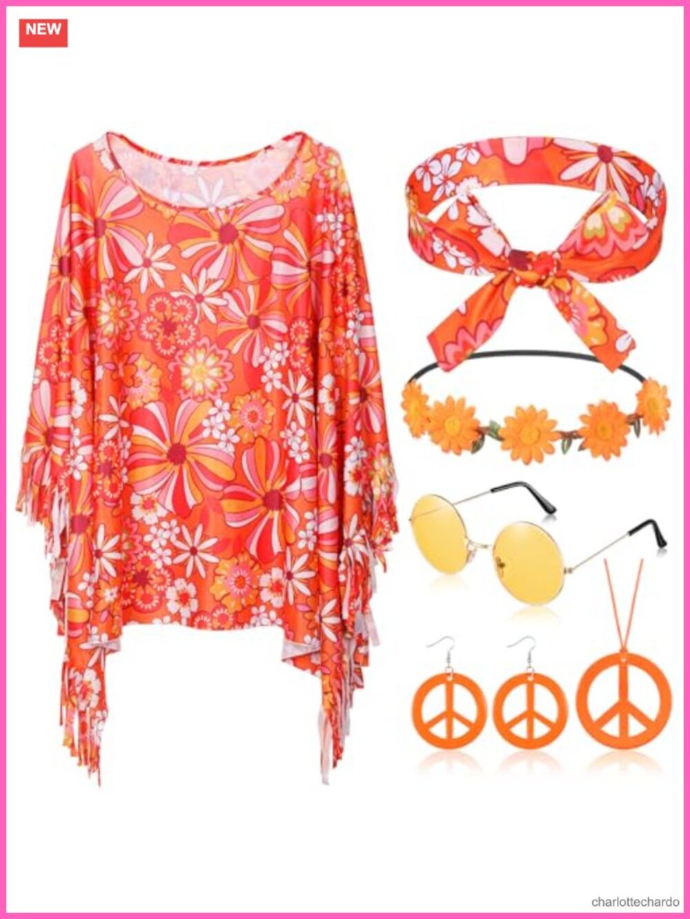 Hippie Costume Set 6 Pcs 60s 70s Accessories One Size Fits Most